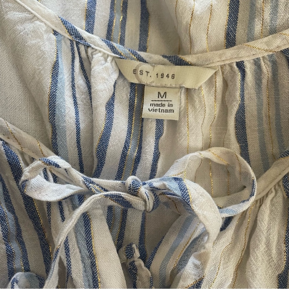 Cato blue and white striped with gold threads boho oversized swing Top size M - Picture 6 of 9
